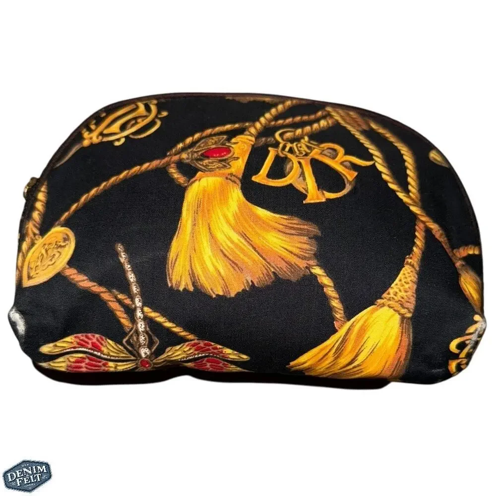 Christian Dior Vintage Trotter Rope‎ Print Cosmetic/Makeup Pouch – Black/Gold